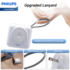 PHILIPS Power Bank Wireless| 15000mAh Powerbank Built-in Cable 5 in 1 Portable Battery Pack, Magnetic Universal Travel Fast Charging Adapter (UK,EU,AU) Compatible with MagSafe iPhone,Airpod, iwatch