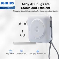 PHILIPS Power Bank Wireless| 15000mAh Powerbank Built-in Cable 5 in 1 Portable Battery Pack, Magnetic Universal Travel Fast Charging Adapter (UK,EU,AU) Compatible with MagSafe iPhone,Airpod, iwatch