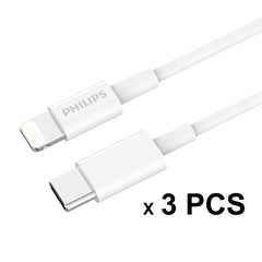 3 Pcs Philips Accessories USB-C to Apple L Charging Cable for iPhone 14/13/12, iPad 1.25m. (White) DLC4576L