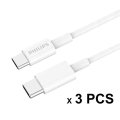 3PCS x Philips 1.25m USB-C Charging Cable Connector for iPhone 17/16/15 Plus/Pro/Pro max, iPad Pro, Samusng S24 S23 S22 and Nubia Google Pixel Synchronize (C to C Cable, White)