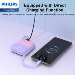 PHILIPS 22.5W Power Bank, 10000mAh Laptop Portable Powerbank with Built-in USB-C USB-L Cable Battery Pack DLP5713CW