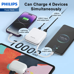 PHILIPS 22.5W Power Bank, 10000mAh Laptop Portable Powerbank with Built-in USB-C USB-L Cable Battery Pack DLP5713CW