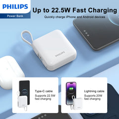 PHILIPS 22.5W Power Bank, 10000mAh Laptop Portable Powerbank with Built-in USB-C USB-L Cable Battery Pack DLP5713CW