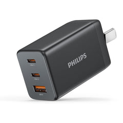 Philips 65W Black GaN Power Adapter Wall Charger Plug (2 x PD + 1 USB A) DLP6345CB