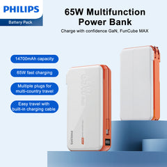 Philips 65W 5 in 1 Multi-function Mobile Power Supply with AC and USB-C Dual Charging | Free Adapter*3 | Comes with USB-C Cable DLP6350CW