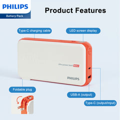 Philips 65W 5 in 1 Multi-function Mobile Power Supply with AC and USB-C Dual Charging | Free Adapter*3 | Comes with USB-C Cable DLP6350CW