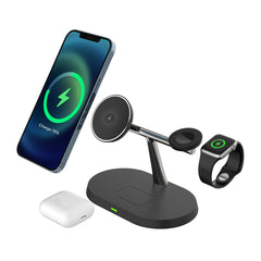 BUCKKO 3 in 1 Wireless Charging Station Compatible with Magsafe| iPhone | iWatch |Airpod Charging Station (White,Black)