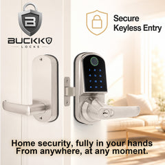 Buckko Locks S210 Smart Lever Lock with Fingerprint, PIN Code, RFID Card, App and Key, Silver