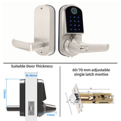 Buckko Locks S210 Smart Door Lock, Lever Handle with PIN Code, RFID Card, App and Key, Silver
