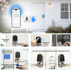 Buckko Locks S210 Smart Door Lock, Lever Handle with PIN Code, RFID Card, App and Key, Silver