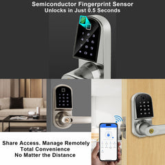 Buckko Locks S210 Smart Door Lock, Lever Handle with PIN Code, RFID Card, App and Key, Silver