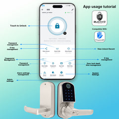 Buckko Locks S210 Smart Door Lock, Lever Handle with PIN Code, RFID Card, App and Key, Silver