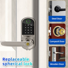 Buckko Locks S210 Smart Door Lock, Lever Handle with PIN Code, RFID Card, App and Key, Silver