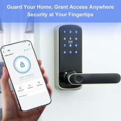 Buckko Locks Y22 Smart Lever Lock, Fingerprint, PIN Code, RFID Card, App and Key, Silver