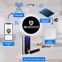 Buckko Locks Y22 Smart Lever Lock, Fingerprint, PIN Code, RFID Card, App and Key, Silver