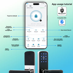 Buckko Locks Y22 Smart Lever Lock, Fingerprint, PIN Code, RFID Card, App and Key, Silver
