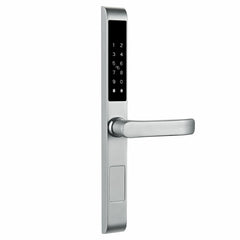 Buckko Locks BBA-001T-H Smart Lever Lock, Backlit Keypad, Fingerprint, Code, Card, App and Key, Silver