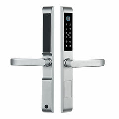 Buckko Locks BBA-001T-H Smart Lever Lock, Backlit Keypad, Fingerprint, Code, Card, App and Key, Silver