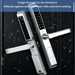Buckko Locks BBA-001T-H Smart Lever Lock, Backlit Keypad, Fingerprint, Code, Card, App and Key, Silver