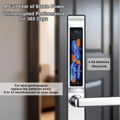 Buckko Locks BBA-001T-H Smart Lever Lock, Backlit Keypad, Fingerprint, Code, Card, App and Key, Silver
