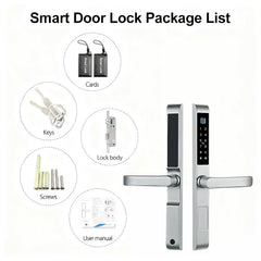 Buckko Locks BBA-001T-H Smart Lever Lock, Backlit Keypad, Fingerprint, Code, Card, App and Key, Silver