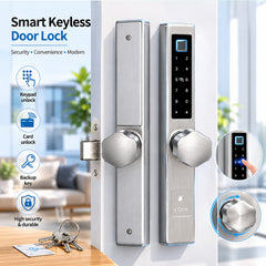 Buckko Locks BBA-002T-M Smart Knob Lock, Fingerprint, PIN Code, RFID Card, App and Key, Silver