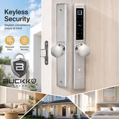Buckko Locks BBA-002T-M Smart Knob Lock, Fingerprint, PIN Code, RFID Card, App and Key, Silver