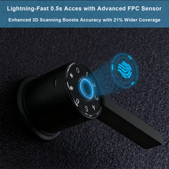 Buckko Locks T6 Smart Dial Lock, Round Dial, Fingerprint, PIN Code, RFID Card, App and Key, Black