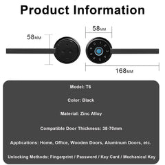 Buckko Locks T6 Smart Dial Lock, Round Dial, Fingerprint, PIN Code, RFID Card, App and Key, Black