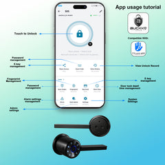 Buckko Locks T6 Smart Dial Lock, Round Dial, Fingerprint, PIN Code, RFID Card, App and Key, Black
