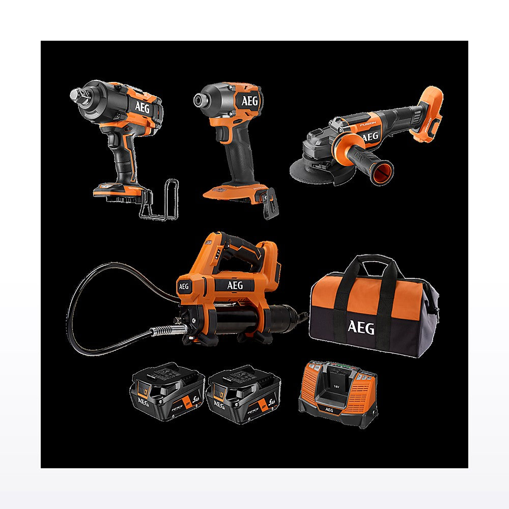 AEG 18V FUSION/Brushless 4-Piece Heavy Machinery 5.0Ah Kit