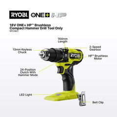 Ryobi 18V ONE+ HP Brushless Compact Hammer Drill 4Ah Kit & LINK Organiser - image 2