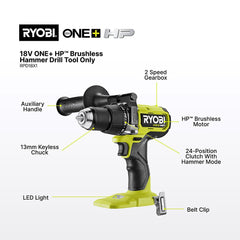 Ryobi 18V ONE+ HP Brushless High Torque Hammer Drill RPD18X1 - Tool Only - image 2