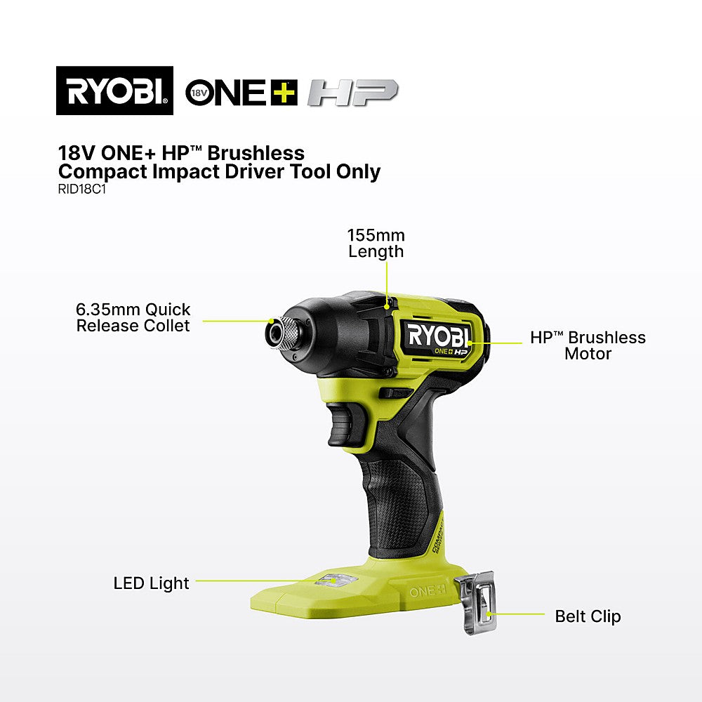 Ryobi 18V ONE+ HP™ Brushless Compact Impact Driver Tool Only - image 2