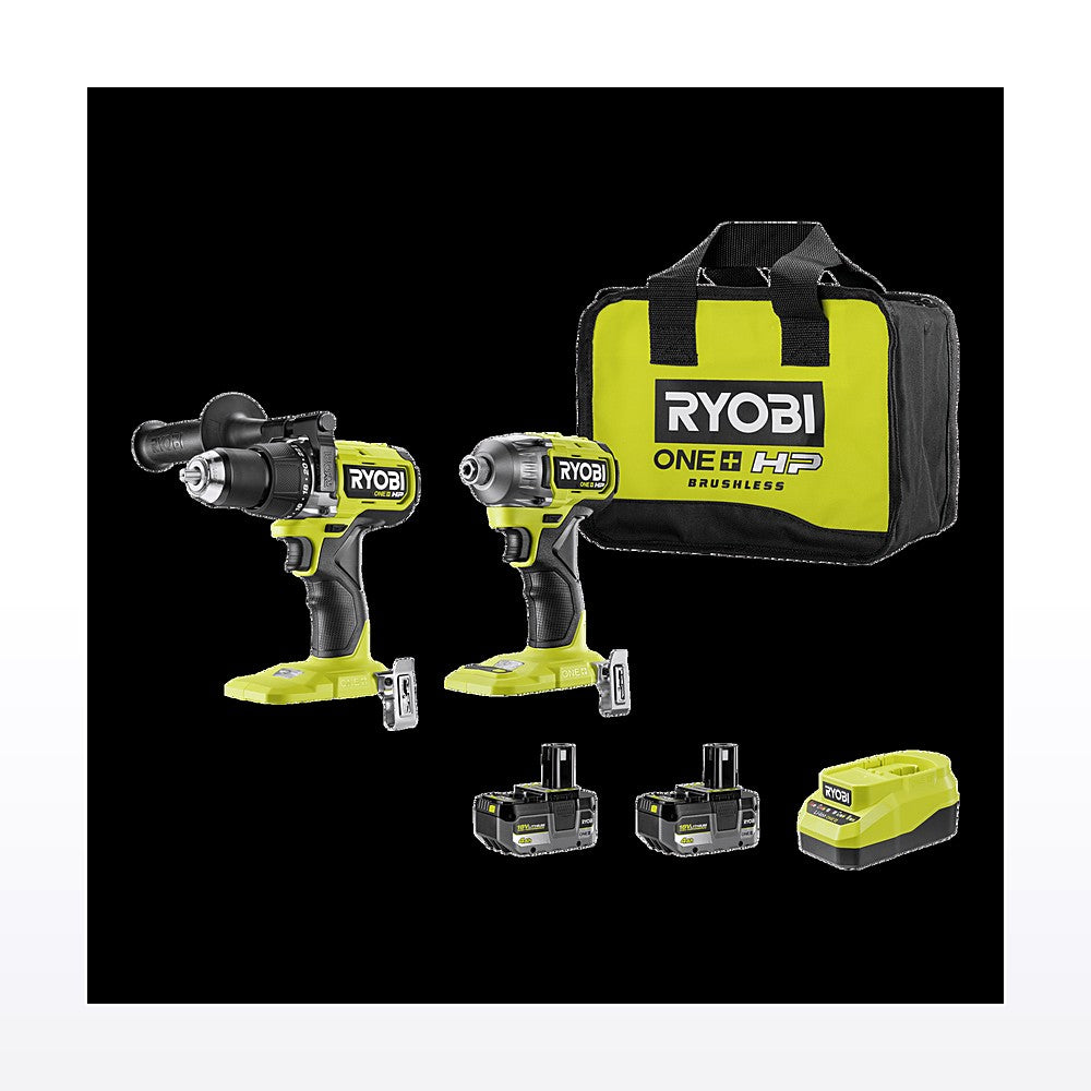 RYOBI 18V ONE+ HP™ High Torque Hammer Drill and Impact Driver 2 x HP 4Ah Kit R18X2XD124B