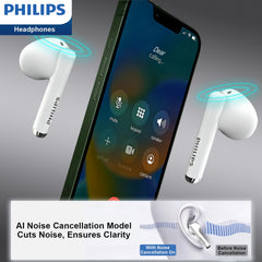 Philips Wireless Earbuds with Hi-Res Audio, Deluxe HS Semi in-Ear Headphones with LDAC, ENC Clear Call, 13mm Large Driver, Game Mode, in-Ear Detection, Total 20H (White)