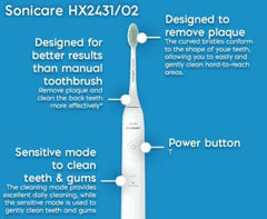 Philips SONICARE 2000 Series Rechargeable Sonic Electric Toothbrush - HX2431/02 (White)