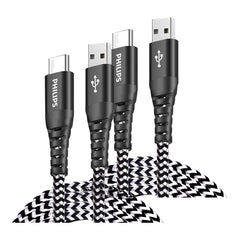 Philips 125cm USB-A/USB-C 480Mbps Fast Charge Cable for iPhone/Samsung Black, 2 Pack