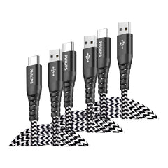 Philips 125cm USB-A/USB-C 480Mbps Fast Charge Cable for iPhone/Samsung Black, 3 Pack