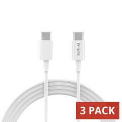 Philips 1.25m USB-C Charging Cable Connector for iPhone 17 / 16 / 15 Plus/Pro/max, iPad Pro, Samusng S25 S24 S23 S22 and Nubia Google Pixel Synchronize C to C Cable, White, 3 Pack