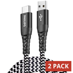 Philips 125cm USB-A/USB-C 480Mbps Fast Charge Cable for iPhone/Samsung Black, 2 Pack