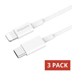 Philips 1.25m USB-C to Lightning Charge Cable Mfi Certified Connector for iPhone, 3 Pack