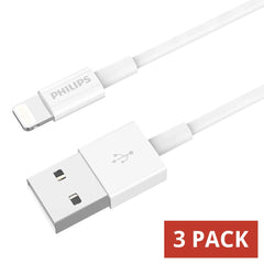 Philips 2m USB-A to Lightning Charging Cable Mfi Certified Connector for iPhone, 3 Pack