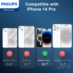 Philips for iPhone 14 Pro Case Clear, Supports Magnetic Wireless Charging, Non-Yellowing Shockproof Phone Bumper Cover DLK6107T