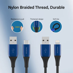 Nokia Pro Cable P8201 Combo (Blue) - MFi Apple L &  Type-C