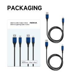 Nokia Pro Cable P8201 Combo (Blue) - MFi Apple L &  Type-C