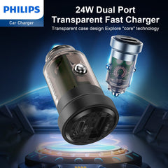 Philips Ultra Fast Car Charger with USB-A to USB-C Cable (DLP2522A)