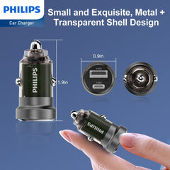 Philips Ultra Fast Car Charger with USB-A to USB-C Cable (DLP2522A)