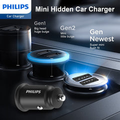 Philips Dual USB-A Port Car Charger with USB-C Cable (DLP2510T)