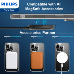 Philips for iPhone 14 Pro Case Clear, Supports Magnetic Wireless Charging, Non-Yellowing Shockproof Phone Bumper Cover DLK6107T